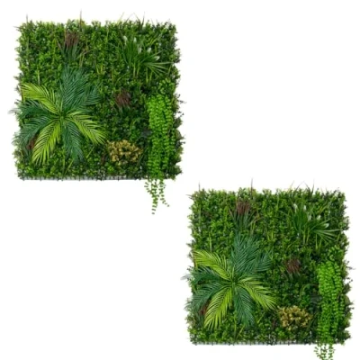 Afbeelding van x2 Kunstmatige Planten Wand Panelen 100x100cm Alina Levend Bladeren Groenplant Tegels, Binnen/Buiten, Weer/UV Bestendig, Kunsthaag, Privacy Achtergrond, Tuin Woondecoratie, Snap &amp; Lock Bevestigings