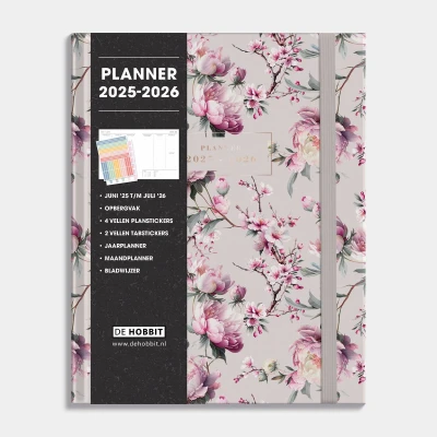 Afbeelding van Hobbit Planner A5 2025 2026 Kersenbloesem 1 week op 2 pagina&#039;s A5+ (23 x 18,5 cm)