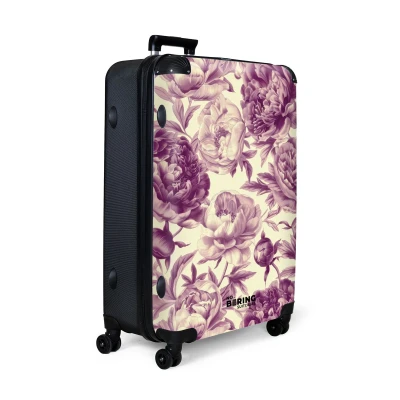 Afbeelding van NoBoringSuitcases.com® Koffer groot Reiskoffer lichtgewicht Wit met paarse bloemen Rolkoffer 4 wielen Grote trolley XL 98 liter bagage