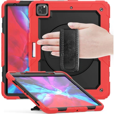 Afbeelding van Casecentive Handstrap Pro Hardcase met handvat iPad 12.9&quot; 2022 / 2021 2020 2018 rood
