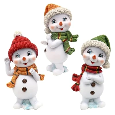 Afbeelding van Sneeuwkinderen met muts en sjaal in rood groen oranje als set van 3, L/B/H 8 x 6,8 14,5 cm