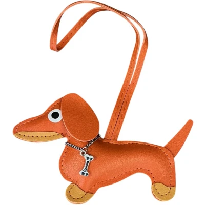Afbeelding van Teckel Sleutelhanger Leder Oranje Teckelsleutelhanger Tashanger Leer Hond