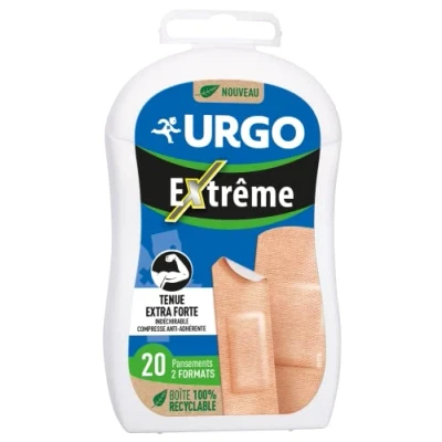 Afbeelding van URGO Extreme pleisters, extra sterke grip, scheurbestendig weefsel, anti aanbakkompres, 2 formaten, 20 pleisters
