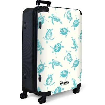 Afbeelding van NoBoringSuitcases.com® Koffer groot Reiskoffer lichtgewicht Wit met blauwe schildpadden Rolkoffer 4 wielen Grote trolley XL 98 liter bagage