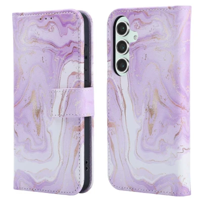 Afbeelding van Samsung Galaxy S25 Hoesje Kunstleder imoshion Bookcase Purple Marble Telefoonhoesje