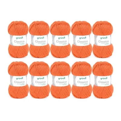Afbeelding van Gründl Classico wol (Oeko Tex® gecertificeerd breigaren van 50% scheerwol (Merino) &amp; polyacryl, 50 g/120 m, naalddikte: 3,5 4,5, 10 bollen à g), oranje