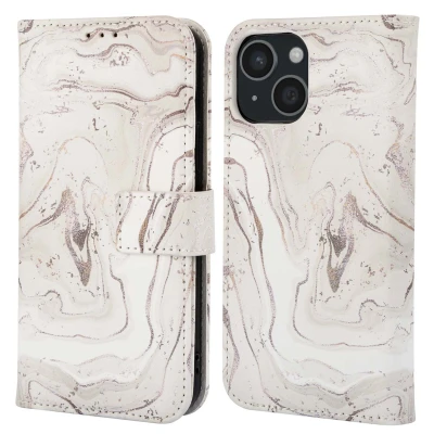 Afbeelding van Apple iPhone 15 Hoesje Kunstleder imoshion Bookcase Sandy Marble Telefoonhoesje