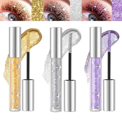 Afbeelding van Pakivs 3 stuks glitter glanzende gekleurde mascara voor wimpers, kleuren diamant mascara, duurzame waterdichte parelglans sneldrogend, fonkelende oogmake up cosplay, feest
