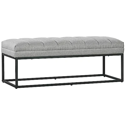 Afbeelding van HOMCOM bank, gestoffeerde bank in linnenlook, slaapkamerbank, bedbank, make upbank voor de woonkamer, draagvermogen tot 200 kg, staal, lichtgrijs, 120 x 44 45,5 cm