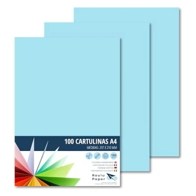 Afbeelding van Raylu Paper® 100 stuks A4 karton, blauw, 180 g, 210 x 297 mm, ideaal voor boekbinders, kantoorwerk, tekenen, knutselwerk, geschikt school, hemelsblauw