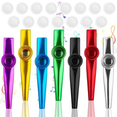 Afbeelding van 7 stuks metalen Kazoo met 15 membraan membranen, ELEPRUC van aluminiumlegering, fluit, muziekinstrumenten, fluit membraan, mond voor muziekinstrumenten