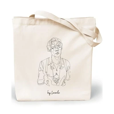 Afbeelding van Loxato stoffen tas bedrukt, tas, katoenen 35 x 42 8 cm (b h 8), draagtas, canvasstof 220 g/m2, jute boodschappentas lang handvat 70 cm, boodschappentas, harry handgetekend