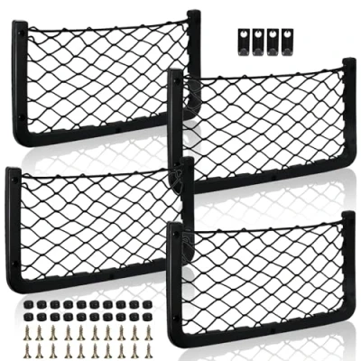 Afbeelding van 4 stuks bagagenet, net auto, kofferbaknet, camper, kofferbak, opbergnet met haak, schroef, voor caravans, vrachtwagens, bestelwagens (36 x 18 cm)