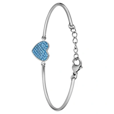 Afbeelding van Lucardi Dames Stalen Armband hart met kristal aqua Staal Zilverkleurig 20 cm