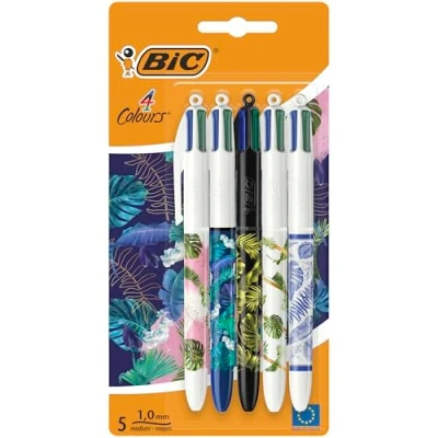 Afbeelding van BIC 4 Kleuren balpen Botanical Balpennen met Kliksysteem en Medium Punt (1 mm) 5 stuks