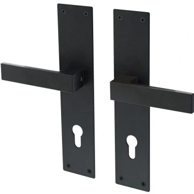 Afbeelding van Deurkruk Lavuzo Trapini Zwart Deurklink op schild PC72 Per set