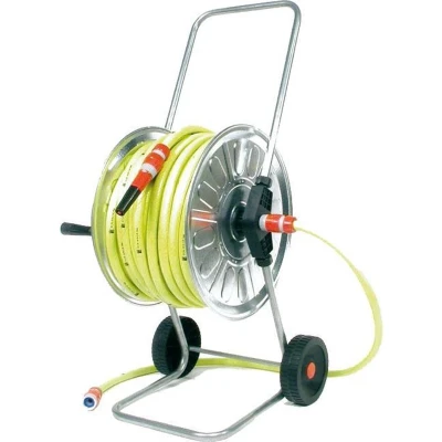 Afbeelding van Talen Tools Haspel Volledig Verzinkt Gemonteerd 50 meter 5/8&quot; met Gele Tuinslang en 3/4&quot; PVC Koppelingen