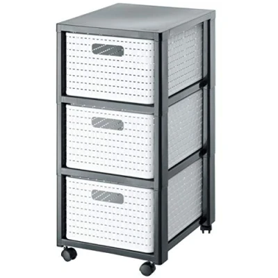 Afbeelding van Rotho Country Rolcontainer met 3 lades in rotanlook, Kunststof (PP) BPA vrij, wit, x A4/18l (37.5 32.5 71.2 cm)