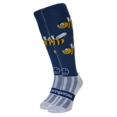 Afbeelding van WackySox Bee Patroon Knielengte Paardensport Rijsokken, Blauw, L