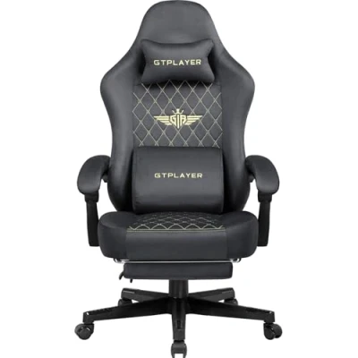 Afbeelding van GTPLAYER Gaming stoel, stof, gamingstoel, ergonomische bureaustoel, pc 150 kg belastbaarheid, verstelbare en draaibare bureaustoel met verenzitkussen voetensteun, grijs