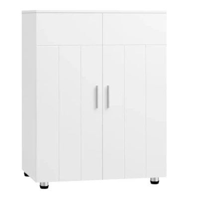 Afbeelding van EUGAD badkamerkast, smalle bijzetkast, commode met 3 planken, kastdeur, verstelbare plank, voor woonkamer, keuken, hal, vrijstaand wit