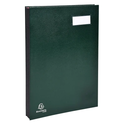 Afbeelding van Exacompta Ref. 57023E 1 Handtekenmap directie linnen rug etikethouder plastic omslag 24 vakken in roze karton met 3 perforaties afmeting 24x35 cm Kleur: groen