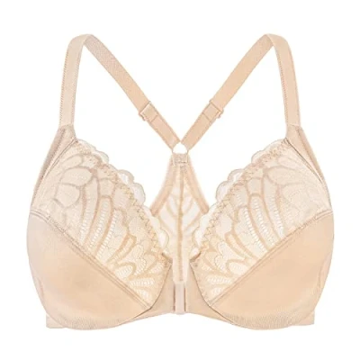 Afbeelding van MELENECA Dames Flora Kanten Ongewatteerde met Beugel Front Sluiting Racerback BH Licht beige 100F
