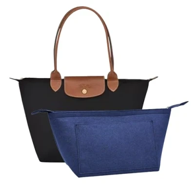 Afbeelding van D.DUO Tasorganizer, handtas insteekorganizer met ritssluiting, geschikte voor Longchamp, lange en korte handvatten, draagtasorganizer inzetstuk (donkerblauw, maat M)