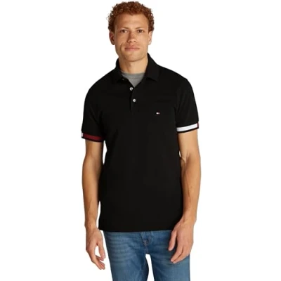Afbeelding van Tommy Hilfiger FLAG CUFF SLIM Poloshirt, Heren, Maat: Large, Black