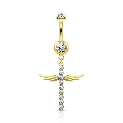 Afbeelding van Navelpiercing kruis met wings gold plated