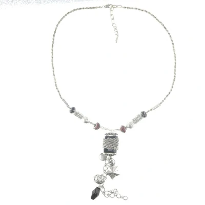 Afbeelding van Behave Lange ketting zilver kleur met grove zwarte hanger 74 cm