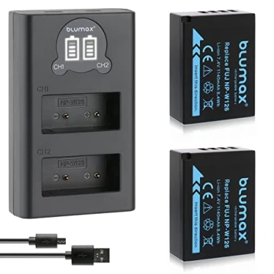 Afbeelding van Blumax 2X Batterij 1140mAh voor Fujifilm NP W126s/NP W126 + Slimme Dubbele Lader USB XT 3 XT3 200 X A7 XA7 T1 T10 Pro1 E1 E2 M1 A1 A2 Pro2 ES2 A3 HS50EXR