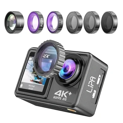 Afbeelding van Lipa AT S81ER 4K action camera IPS Wifi Onderwatercamera Vlog Dashcam Alternatief GoPro Sony IMX sensor 21 accessoires Met 5 lensfilters Dual Screen SD 256 GB 60 FPS Beeldstabilisatie +SD 16 en koffer