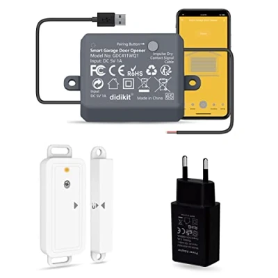 Afbeelding van didikit Smart garagedeuropener met draadloze deursensor, geen hub nodig, wifi afstandsbediening Life app, spraakbesturing