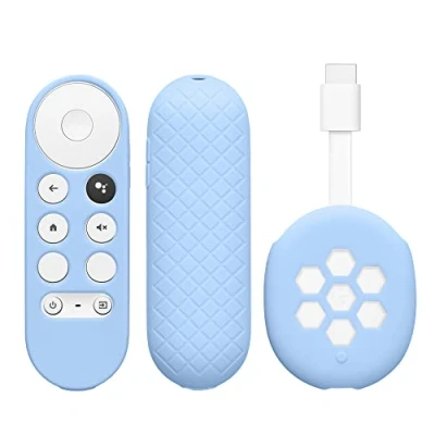 Afbeelding van kwmobile hoes voor afstandsbediening en streamingapparaat Beschermcase compatibel met Google Chromecast 2020 4K (not for New Generation) Van silicone in lichtblauw/lichtblauw