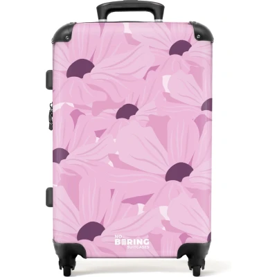 Afbeelding van NoBoringSuitcases.com® Koffer groot Rolkoffer lichtgewicht Roze met paarse bloemen Reiskoffer 4 wielen Grote trolley XL 20 kg bagage