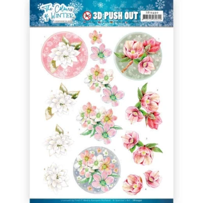 Afbeelding van Red Winter Flowers The Colours of 3D Push Out by Jeanine&#039;s Art