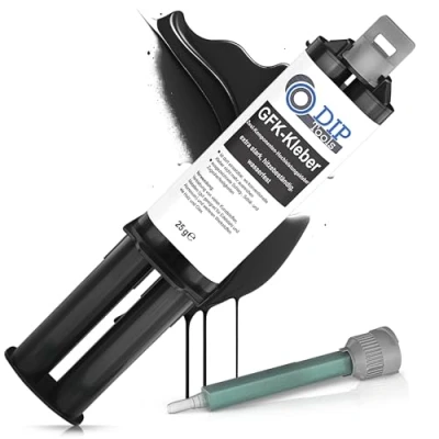 Afbeelding van DIP Tools GFK lijm extra sterk, hittebestendig, waterdicht 2 componentenlijm kunststof, hout, steen, metaal incl. mengsproeiers zwart (1x25ml)