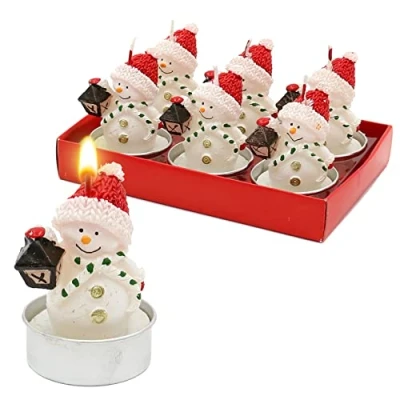 Afbeelding van Dekohelden24 Set van 6 theelichtjes sneeuwpop met lantaarn, afmetingen per theelicht L/B/H: 4 x 7 cm., W 10027748