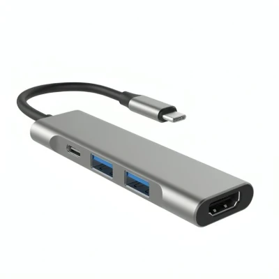 Afbeelding van USB hub 4 poorten A female HDMI USC Busgevoed Zilver Allteq