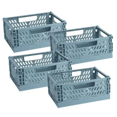 Afbeelding van Ideen mit Herz Vouwkisten, stapelbaar, stabiel, opvouwbare opbergkist, klapbox van kunststof, 20 x 15 9 cm, 4 stuks, duifblauw
