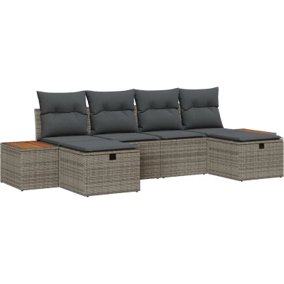 Afbeelding van vidaXL 6 delig tuinbankstel met kussens Grijs Poly Rattan