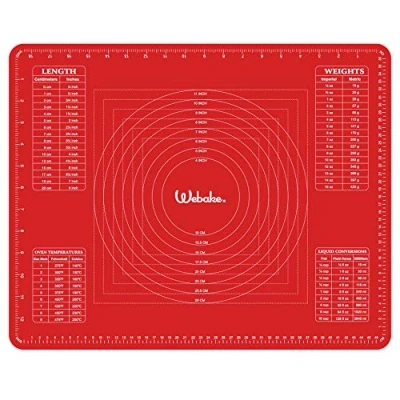 Afbeelding van webake siliconen bakmat, mat, bakonderlegger, anti aanbaklaag, 40 x 50 cm, deegmat, uitrolmat, fondant, mat voor deegrollen, werkmat rood