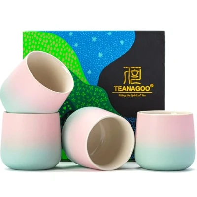 Afbeelding van TEANAGOO Japanse theekop, 205 ml, gradiënt roze groen, H11, 4 stuks/doos, kopjes, Chinese theekopjes, Aziatische zonder handgrepen, theekop keramische beker voor Japans…
