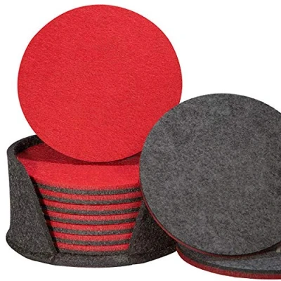 Afbeelding van Viltonderzetters set van 8, dubbelzijdig, effen, rond, onderzetters voor drankjes, 5 mm dik, vilt, sterk absorberend, rood, grijs