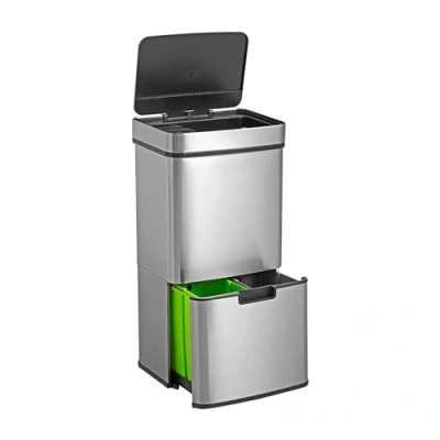 Afbeelding van WELL HOME vuilnisemmer 62 L (37 + 25 L) met 2 vakken, automatische opening sensor, roestvrij staal, chroom