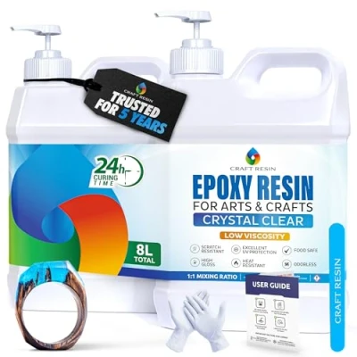 Afbeelding van Craft Resin Epoxyharsset, heldere epoxyhars met verharder, harsgietset en hittebestendige hoogglans giethars, set voor beginners, geen blaasvorming vergeling (8 liter)