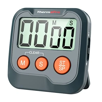 Afbeelding van ThermoPro TM03W Keukenwekker, digitale kooktimer met groot LCD scherm, grote cijfers, alarm, volume, instelbare timer, klok, multifunctionele afteltimer