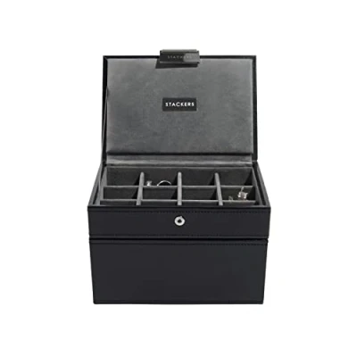Afbeelding van Stackers Men&#039;s Set of 2 Executive Black Mini Lidded and Watch with Grey Velvet Finish Lining