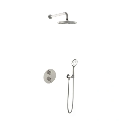 Afbeelding van Hotbath Get together Regendoucheset IBS1A Geborsteld nikkel 3 Standen Handdouche 20cm Hoofddouche Wandarm 35cm met wandhouder
